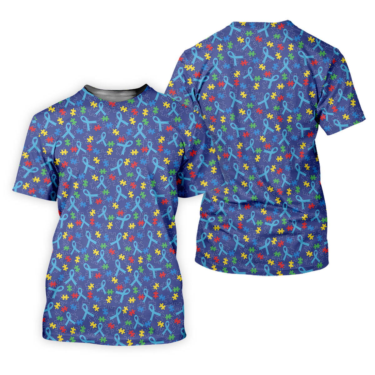 Autism Puzzle Ribbon Pattern Golf Tops For Men, Autism Awareness Color Polo ShirtFor Men, Golf Shirts For Men