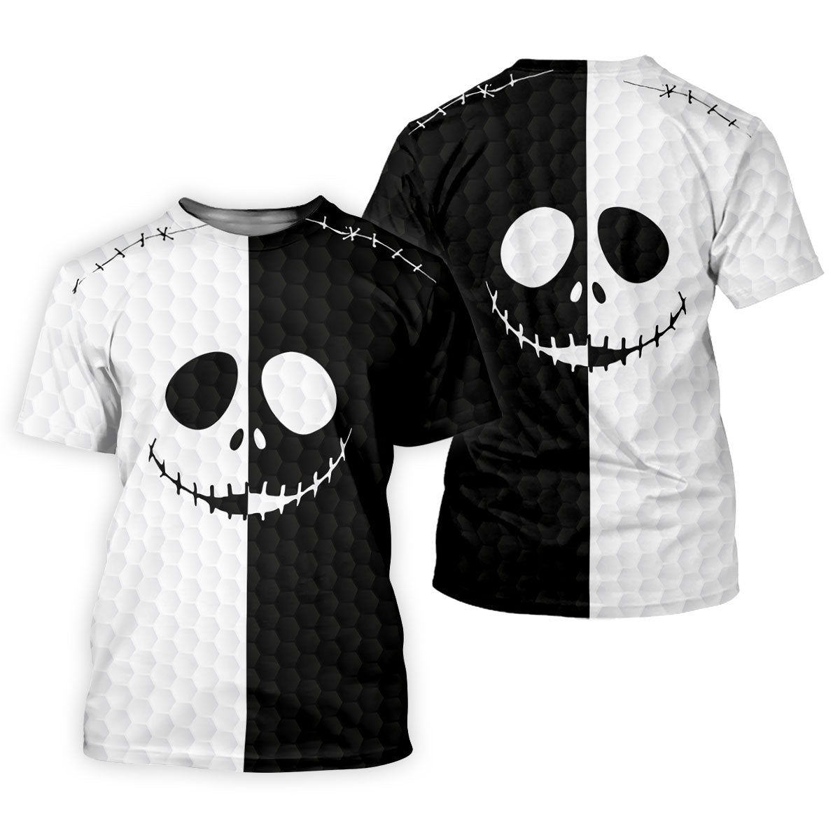 Black White Skull Face Halloween Golf Polo Shirt, Womens Golf Tops, Hawaiian Golf Shirt