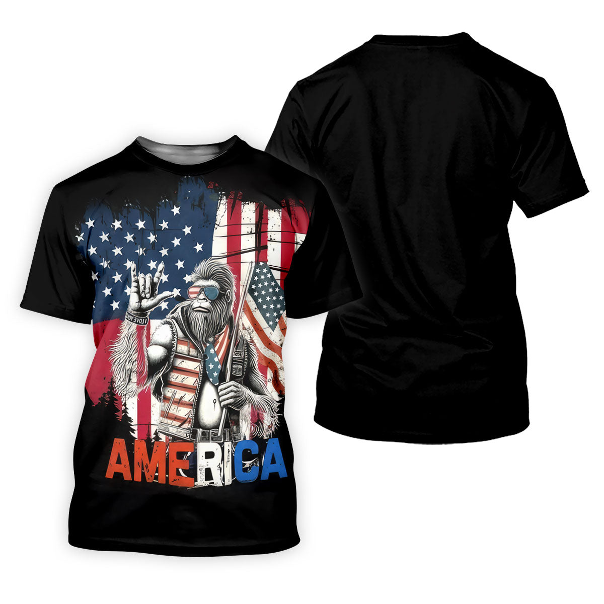 American Flag Bigfoot Patriot Black Hawaiian Golf Shirt, 250th Anniversary Tropical Vibe Men's Golf Shirt