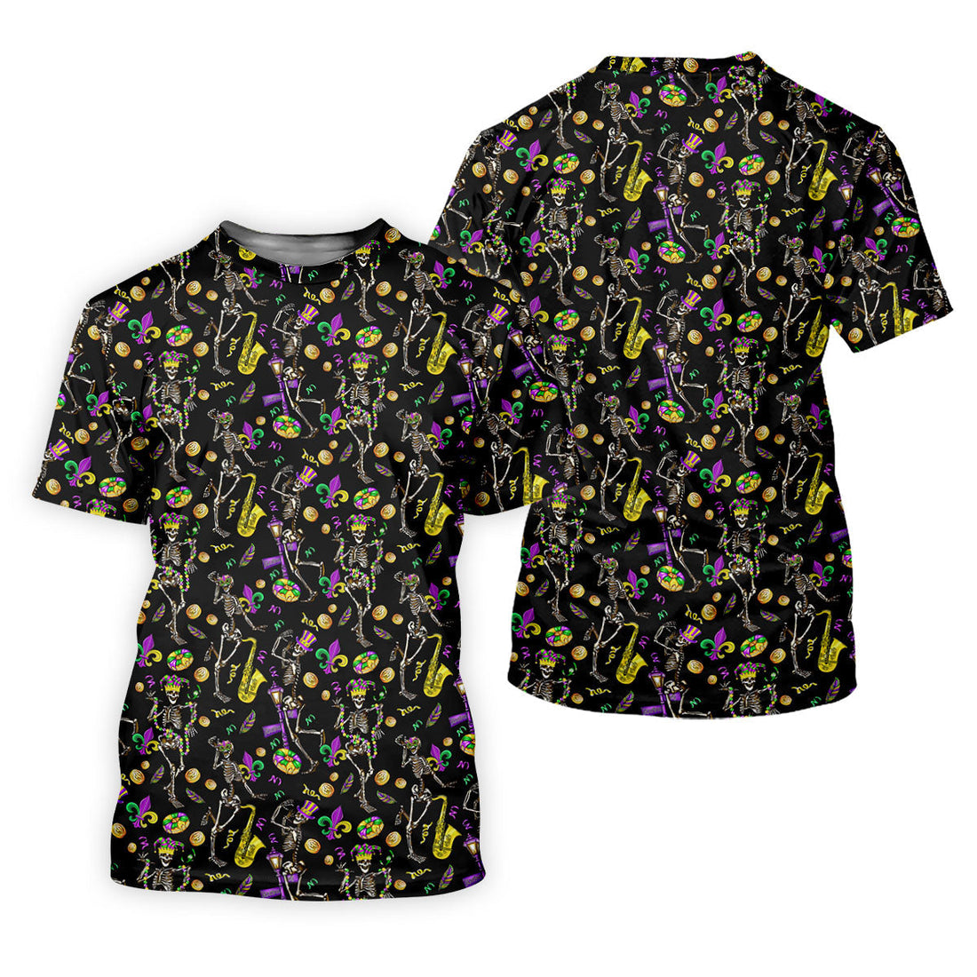 Dancing Skeleton Mardi Gras Fleur De Lis Black Golf Shirt, Polo ShirtFor Men, Golf Shirts For Men