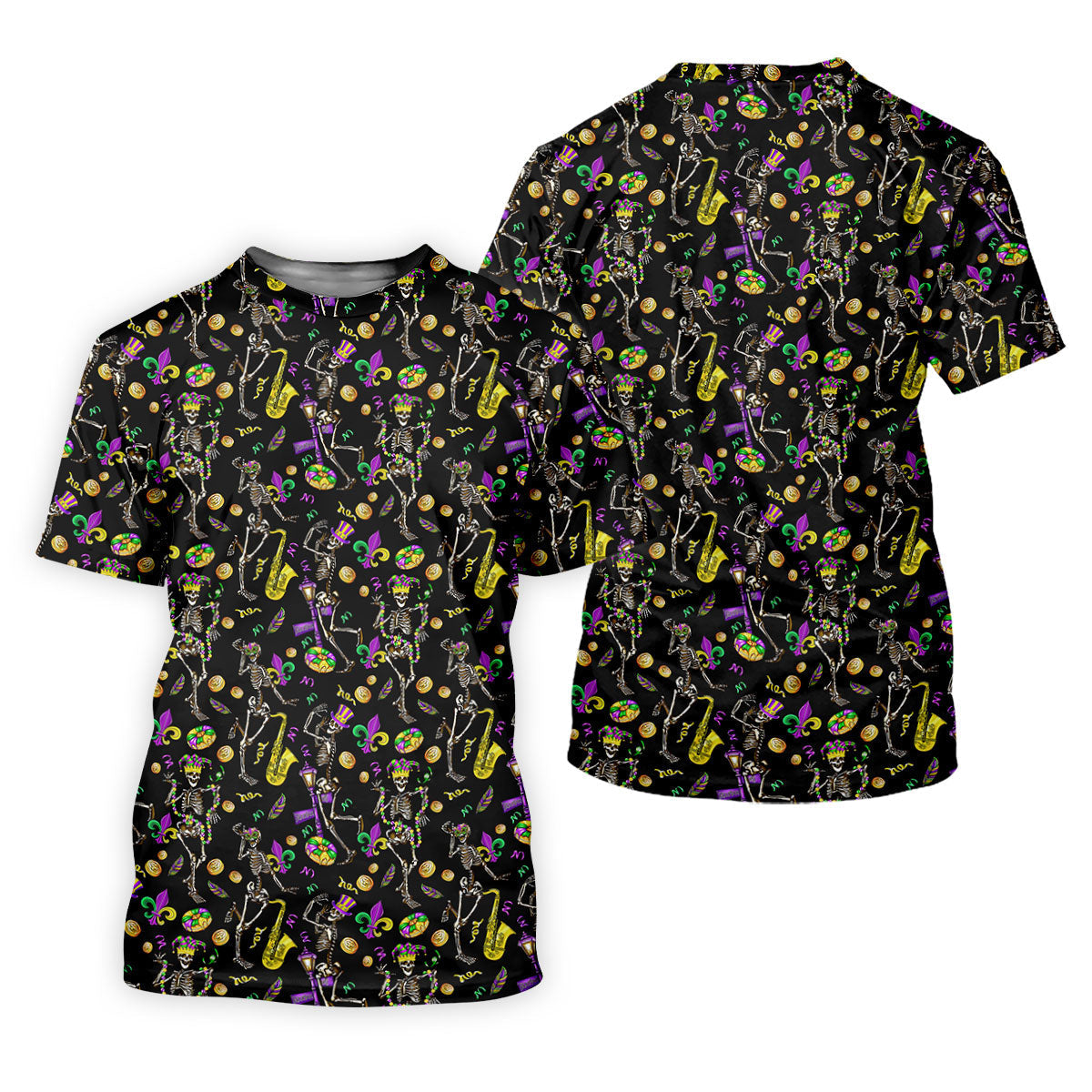 Dancing Skeleton Mardi Gras Fleur De Lis Black Golf Shirt, Polo ShirtFor Men, Golf Shirts For Men