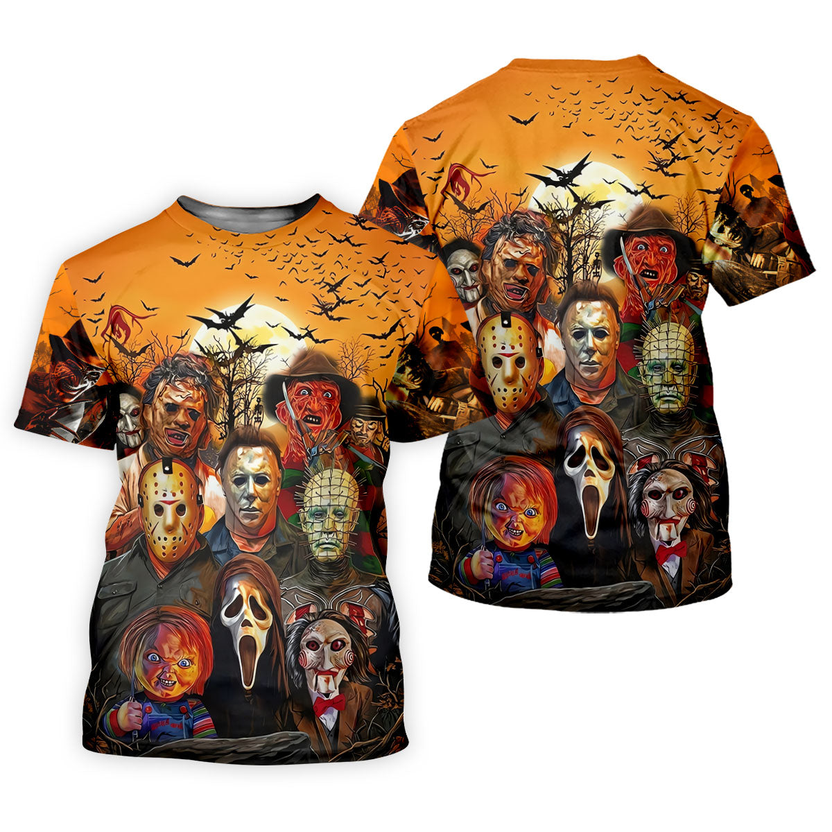 Halloween Horror Character Sunset Hawaiian Golf Shirt, Men's Golf Shirt, Printed Golf Shirts