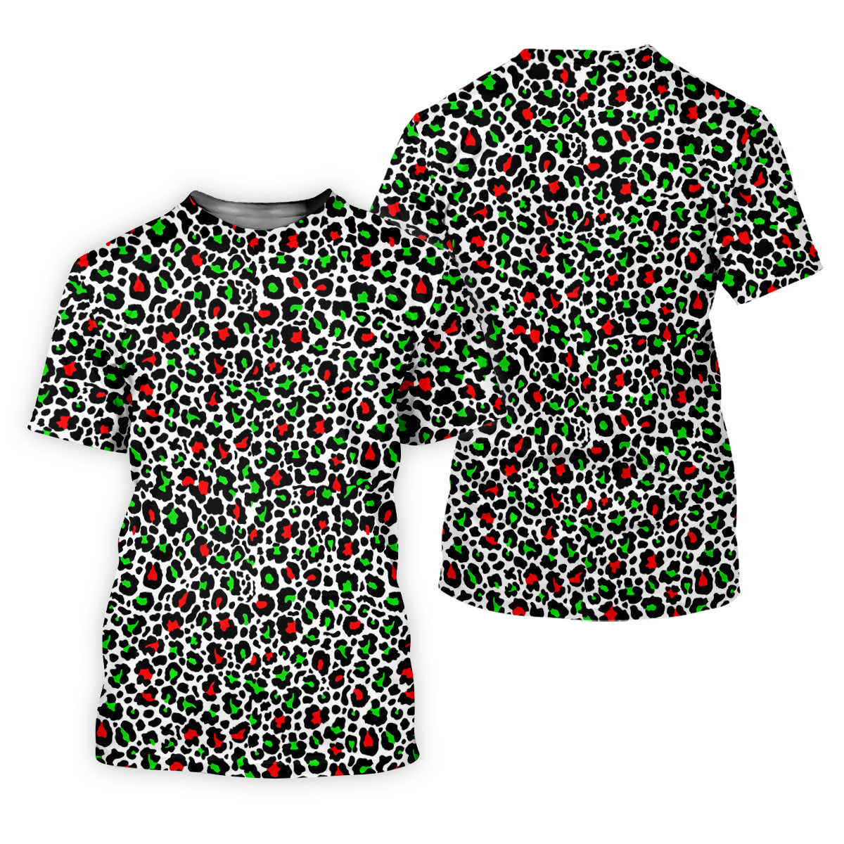 Leopard Pattern Xmas Pine Tree Green And Red Golf Tops For Men, Christmas Golf Shirt, Polo Shirt Men