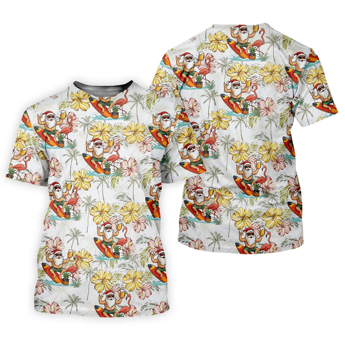 Surfing Santa Tropical Christmas Golf Polo Shirt, Golf Shirts For Men, Printed Golf Shirts