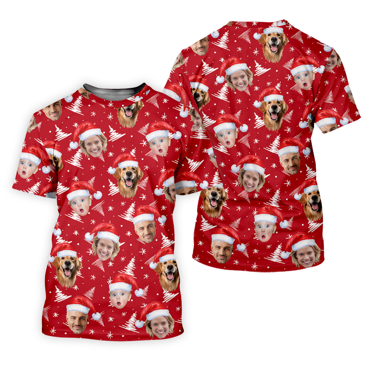 Custom Face Snow Pine Tree Red Golf Shirt, Christmas Golf Shirt, Ladies Golf Shirts, Golf Gifts For Women