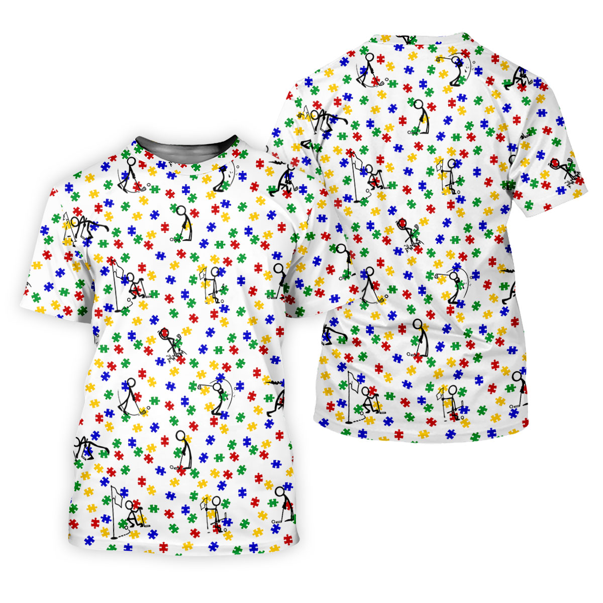 Funny Stick Figure Autism Puzzle Polo Shirts For Women, Autism Awareness Golf Shirt, Ladies Golf Shirt