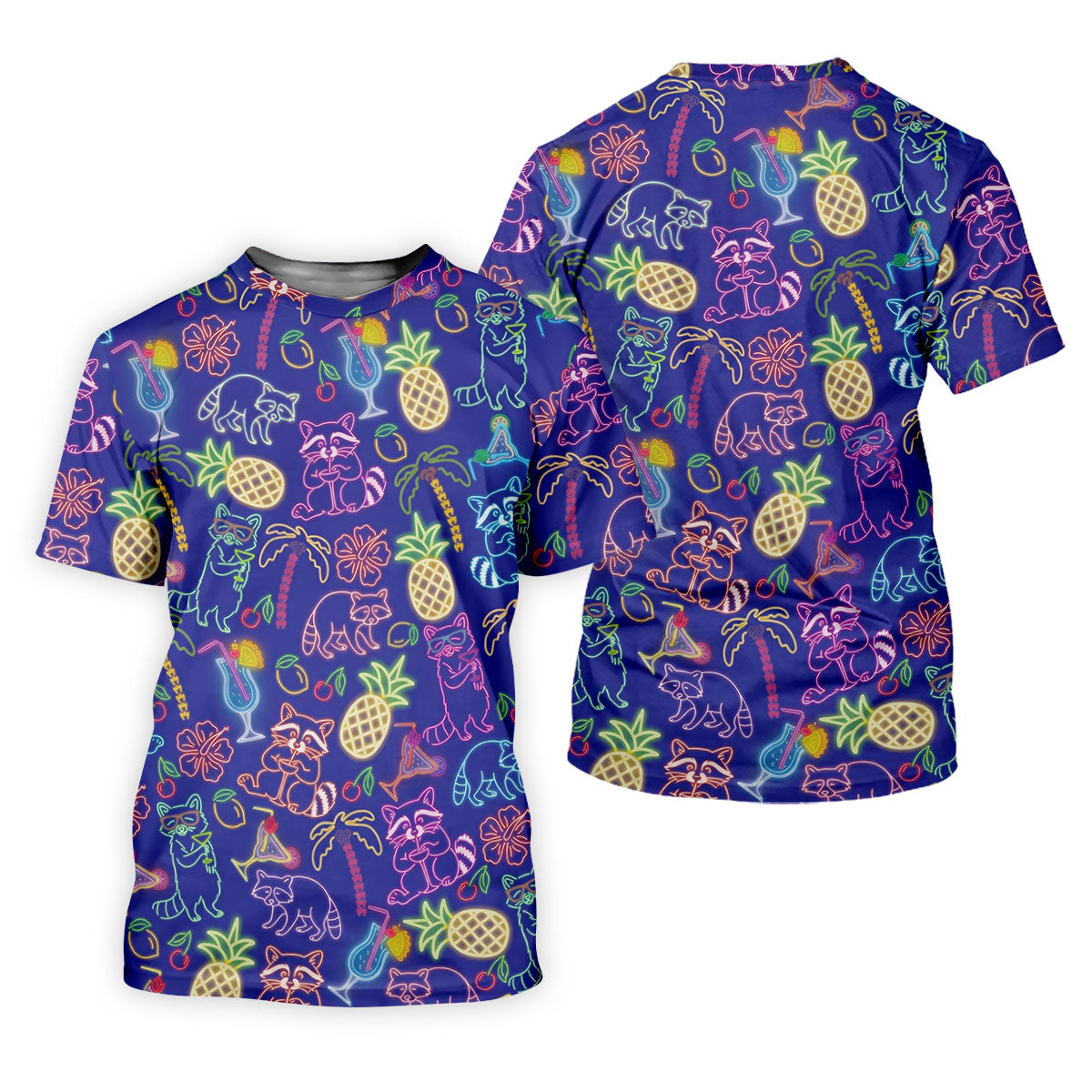 Neon Tropical Raccoon Cocktail Pattern Hawaiian Golf Shirt, Women's Golf Tops, Ladies Golf Shirts