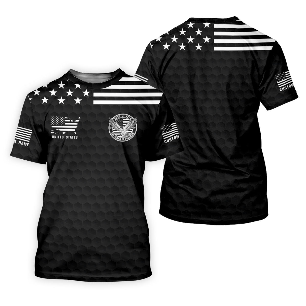 250 Years Of Freedom Golf Ball Pattern Black Golf Shirt, 4th Of July Patriotic Golf Shirt For Women