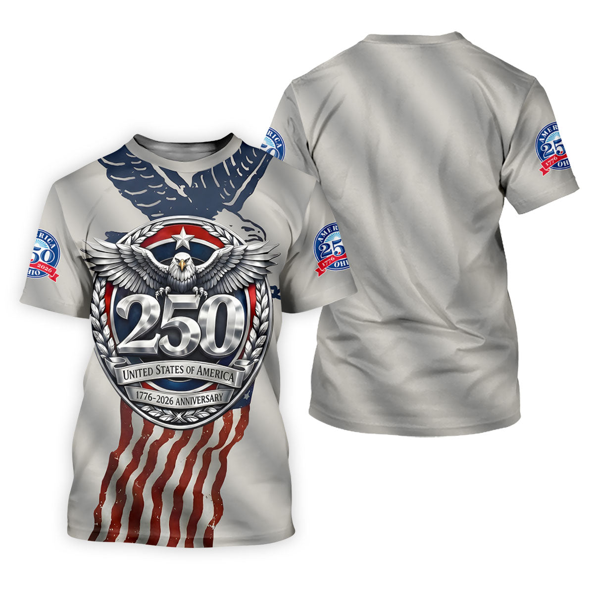 250 US 1776-2026 Anniversary Silver Print Golf Tops For Men, Patriotic 4th Of July Golf Shirts For Men