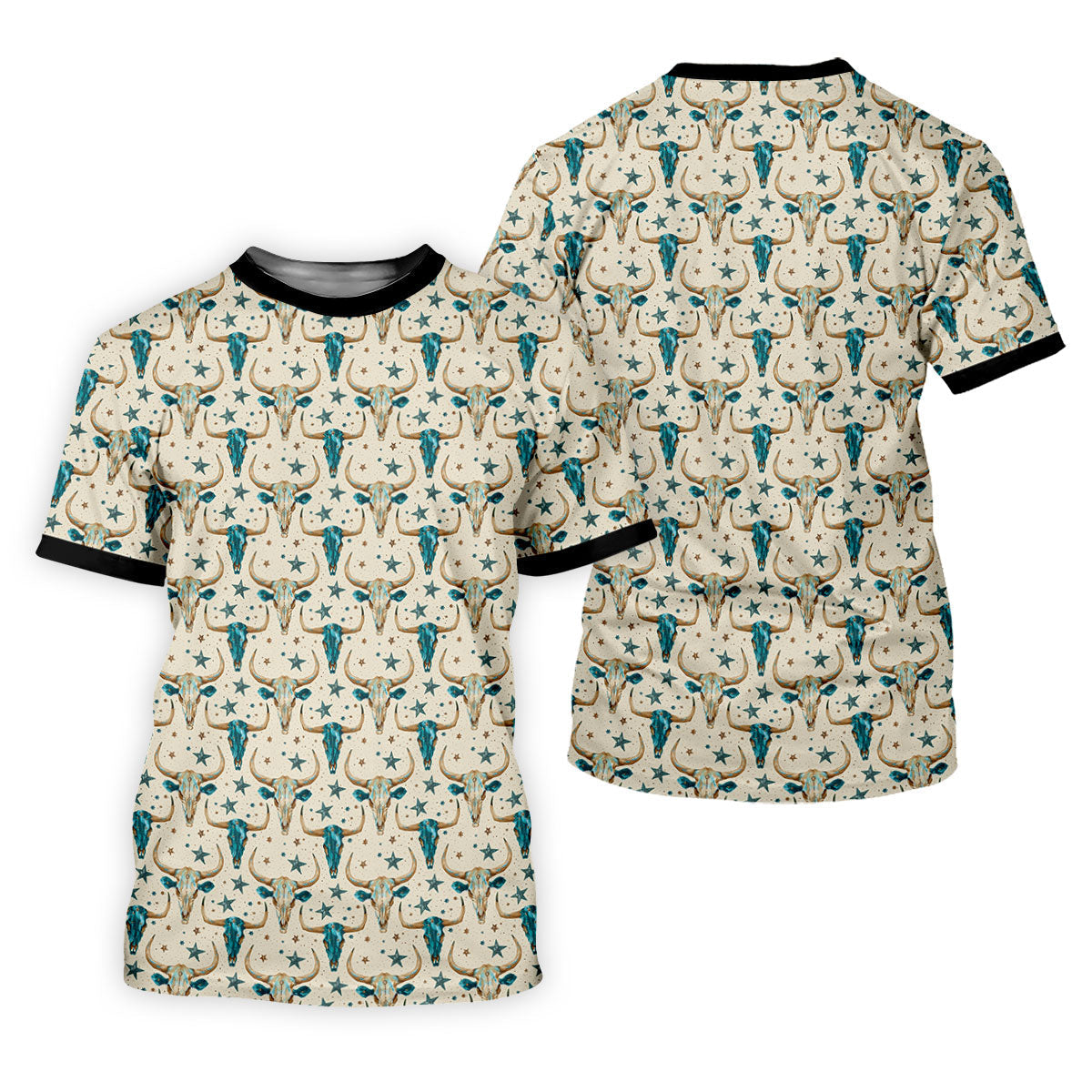 Cow Skulls Turquoise And Beige Western Theme Golf Tops For Men, Polo Shirtor Men, Golf Shirts For Men