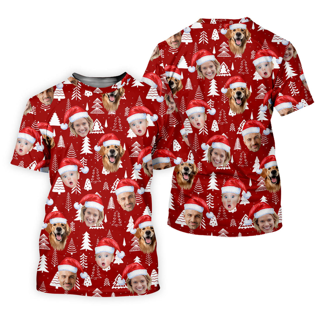 Custom Face Snow Pine Tree Red Golf Shirt, Christmas Golf Shirt, Women's Golf Tops, Golf Gift For Ladies