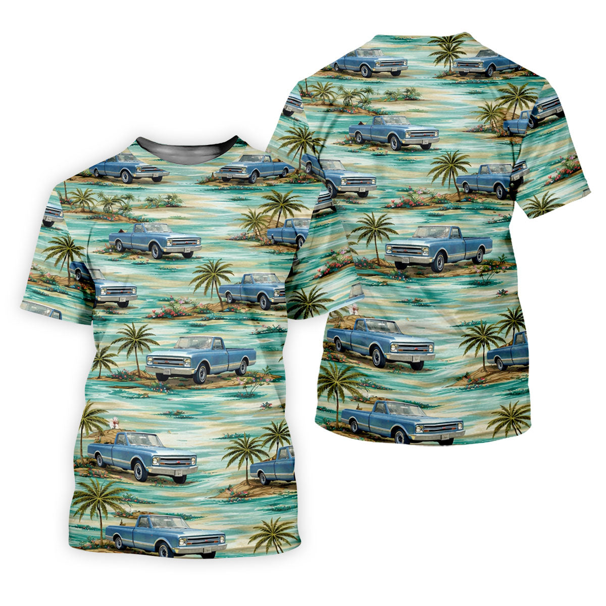 Personalized Truck Golf Shirt, Custom Vehicle Tropical Pattern, Golf Shirt For Women