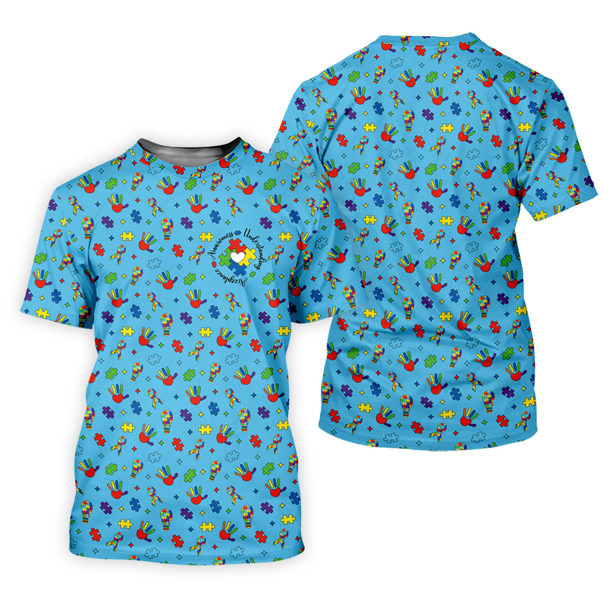 Awareness Understanding Acceptance Autism Ribbon Blue Golf Shirt, Autism Awareness Colors Women's Golf Tops