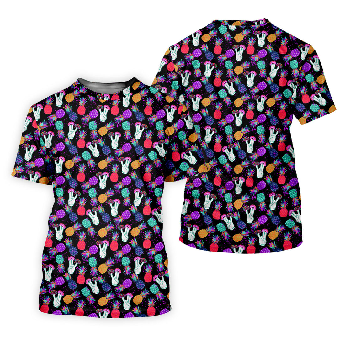 Hawaiian Pineapples Donut Finger Turquoise Orange Purple Fun Golf Shirts For Men, Polo ShirtFor Men