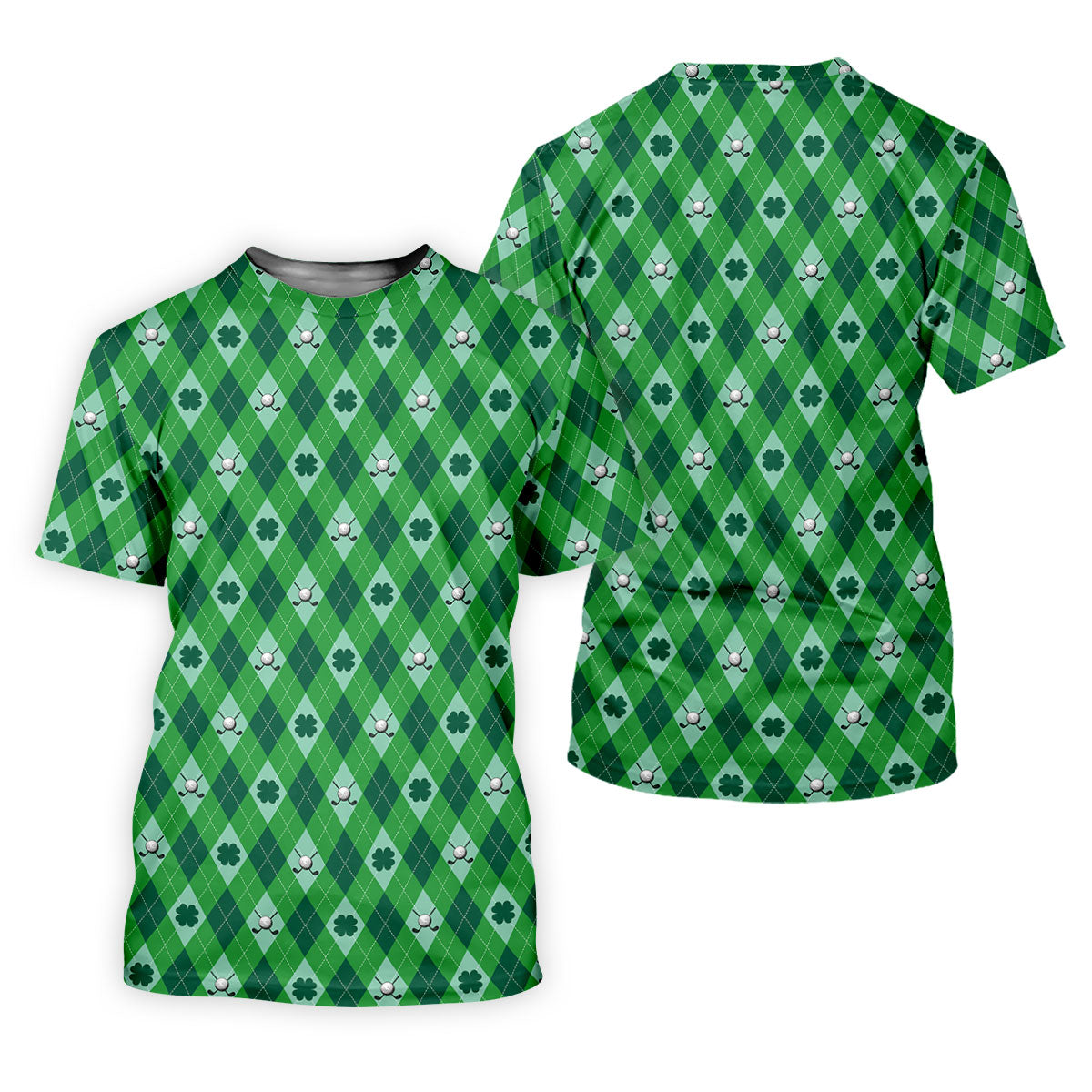Lucky Four Leaf Clover Golf Ball Pattern Argyle Pattern St Patrick's Day Golf Shirt, Polo ShirtFor Men