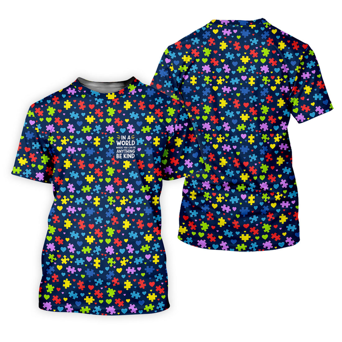 In A World Where You Can Be Anything Be Kind Autism Awareness Puzzle Pattern Navy Golf Shirt, Polo ShirtFor Men