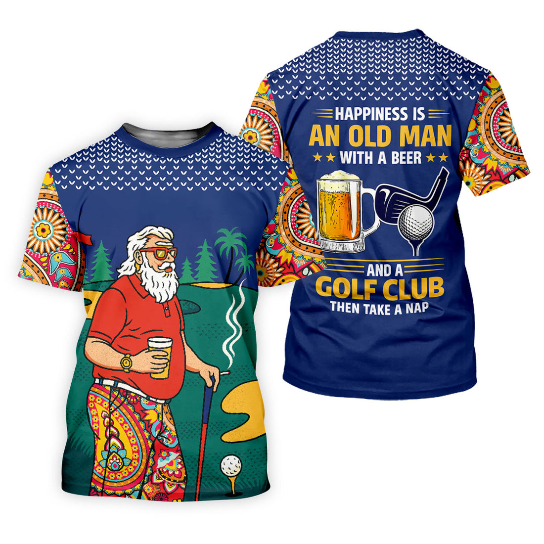 Retro Bearded Golfer Holding Beer Golf Polo Shirt, Women’s Golf Apparel, Ladies Golf Tops