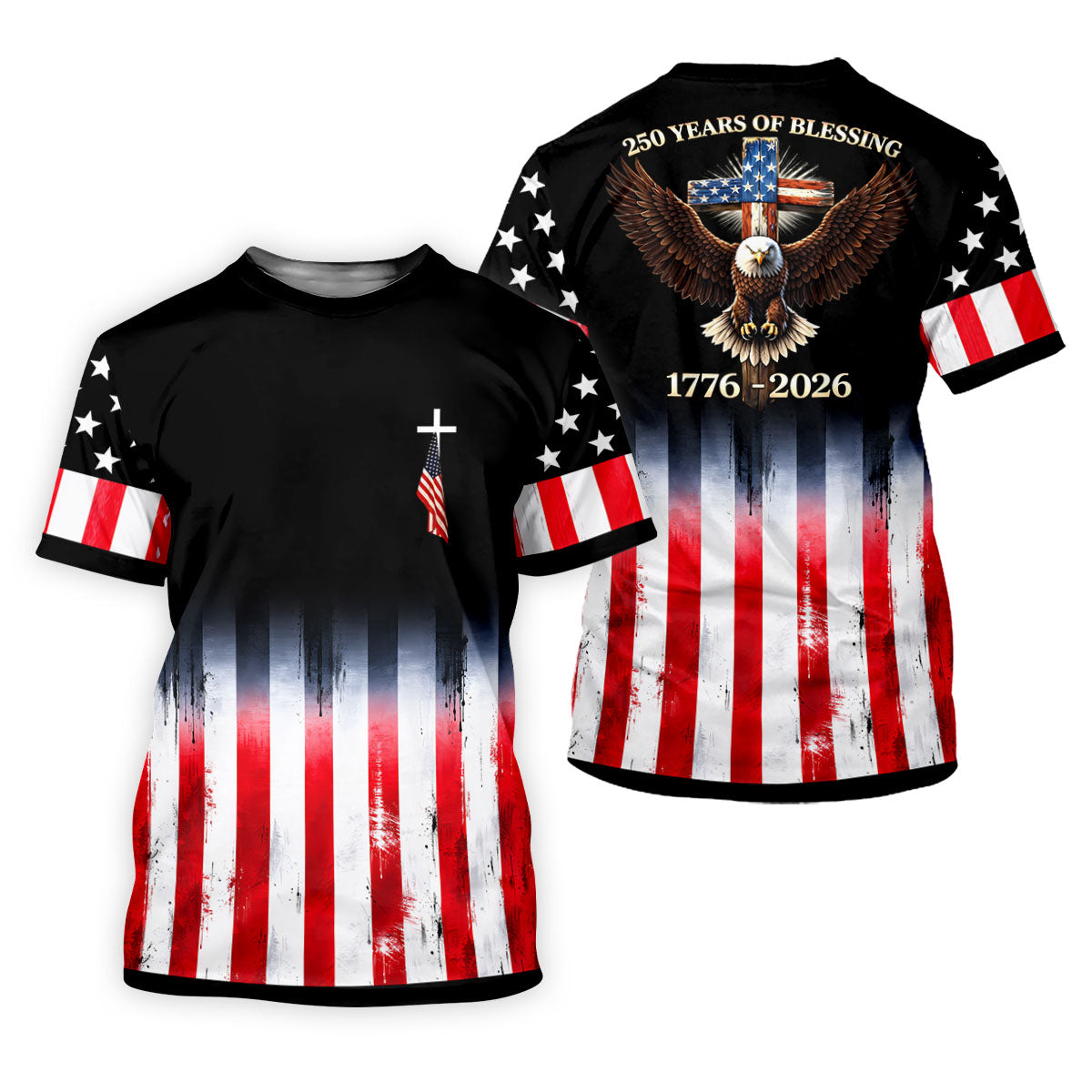 250 Years Of Blessing Faith Cross American Flag Golf Shirt, Patriotic 4th Of July Golf Shirt For Women