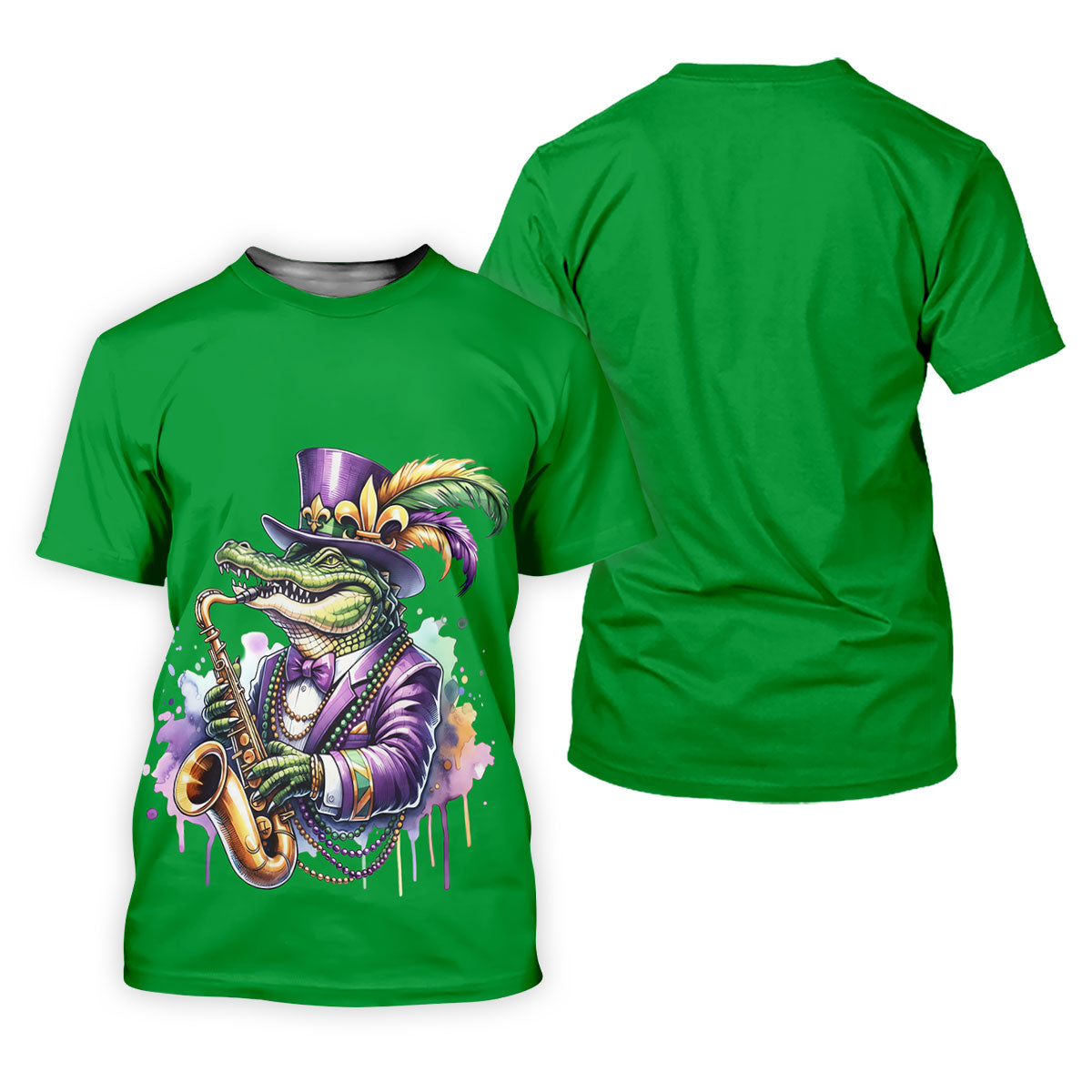 Mardi Gras Alligator Playing Saxophone Green Golf Shirt, Golf Shirts For Men, Polo ShirtFor Men