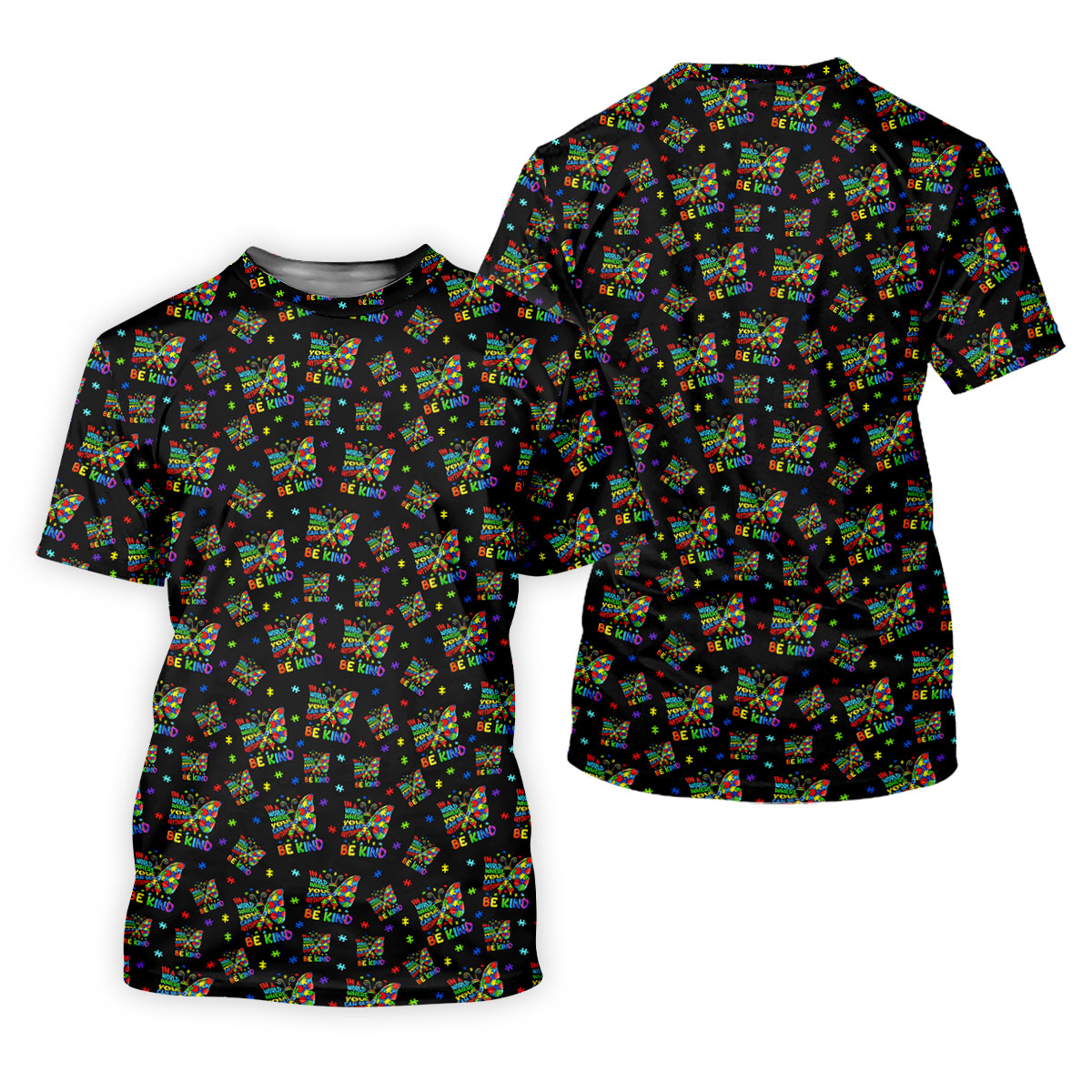 In A World Where You Can Be Anything Be Kind Rainbow Butterfly Autism Awareness Black Golf Shirt, Women's Golf Tops