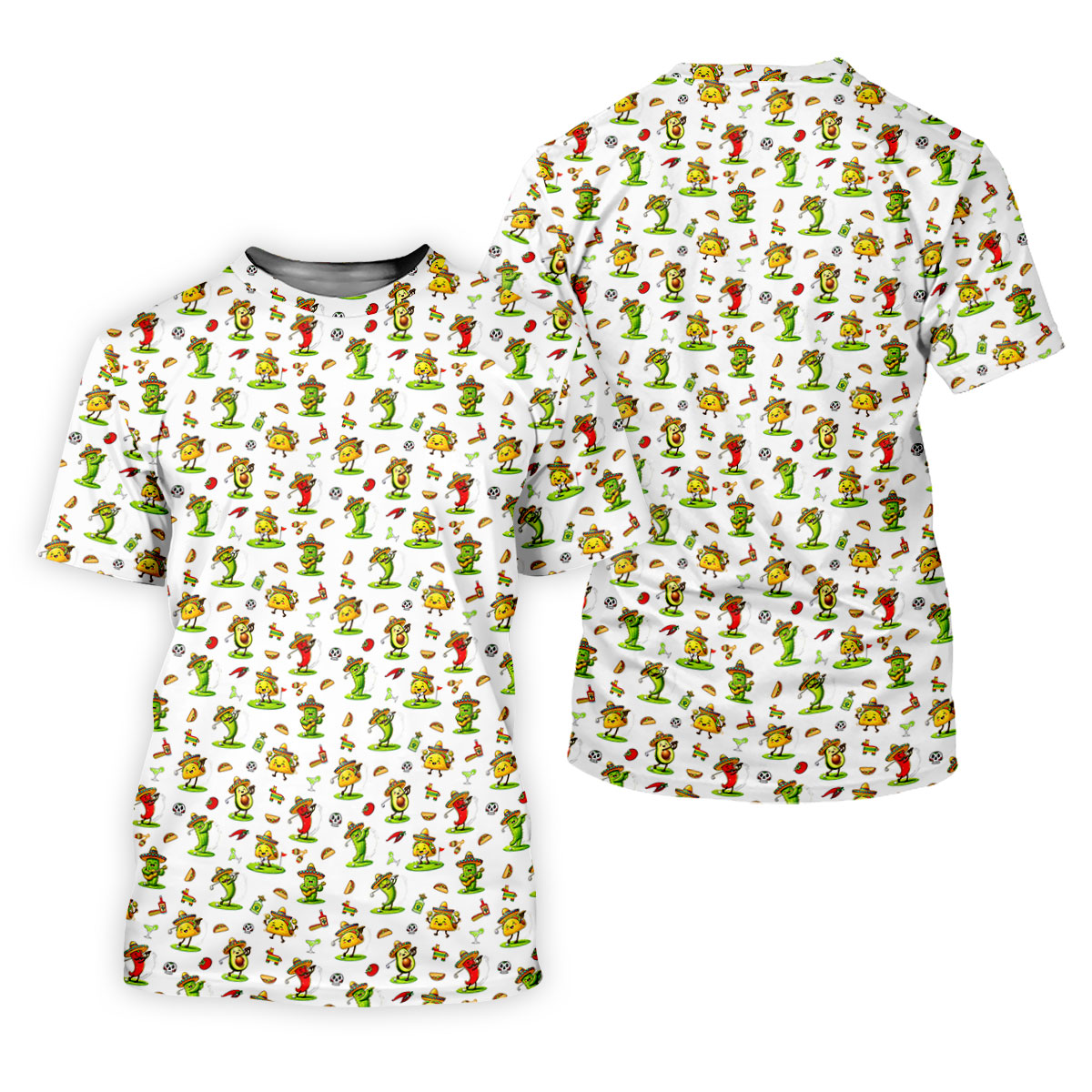 Mexican Cartoon Food Characters Cinco De Mayo Celebration Fiesta Themed White Golf Shirts For Men