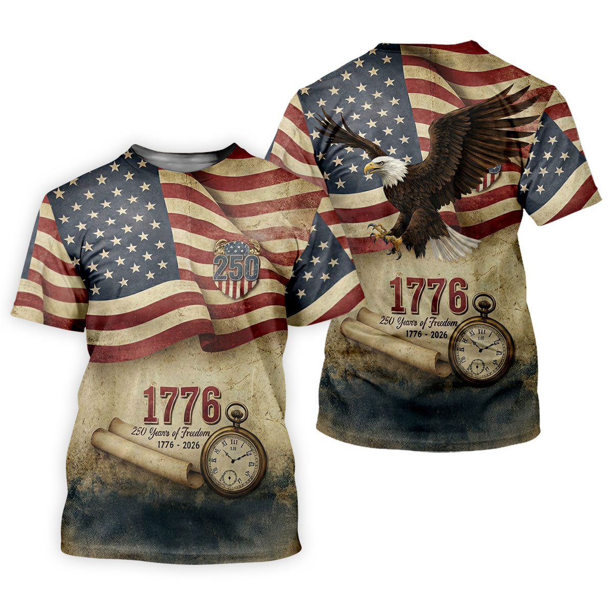 250 Years Of Freedom Vintage Golf Shirt, 4th Of July Patriotic Golf Shirts For Men