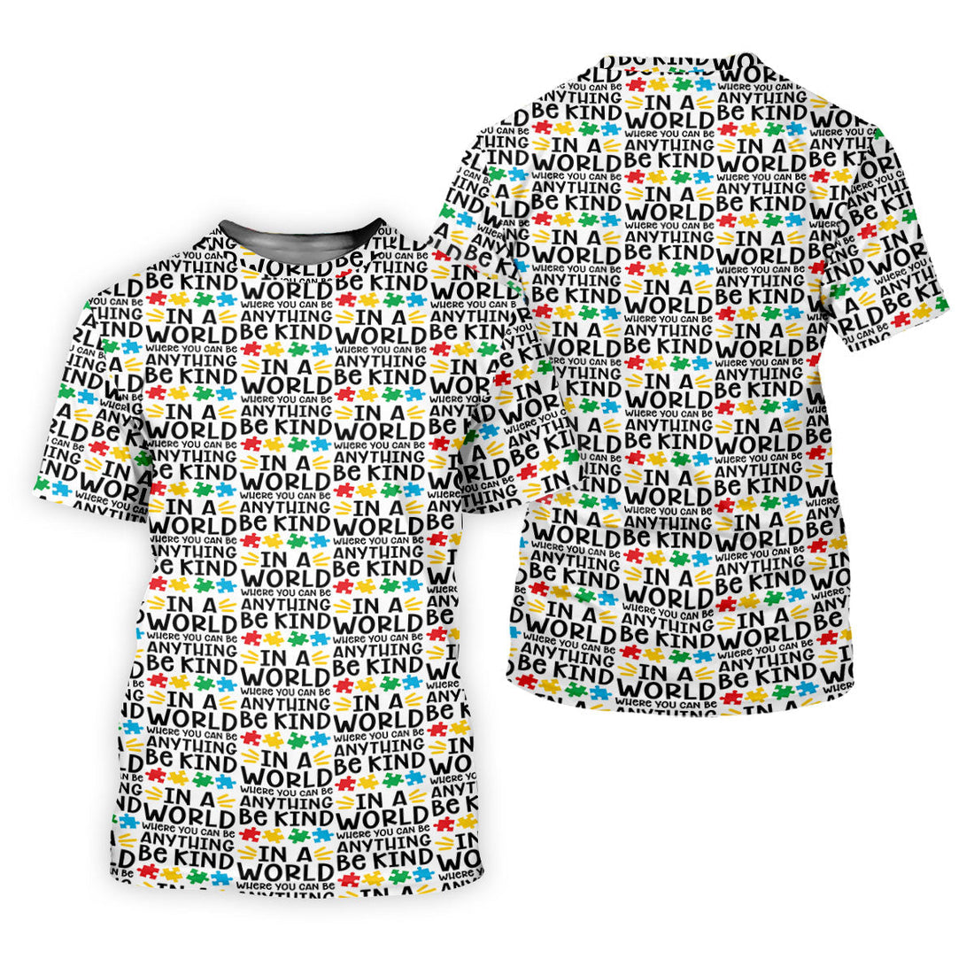 In A World Where You Can Be Anything Be Kind Autism Awareness Puzzle Pattern White Golf Shirt, Polo ShirtFor Men
