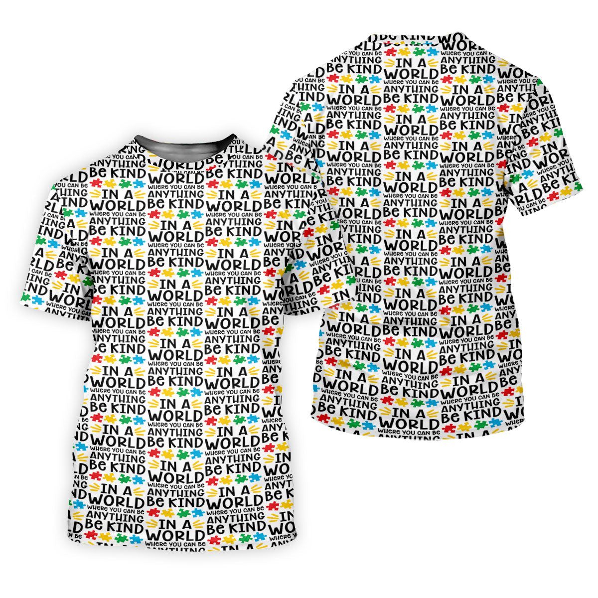 In A World Where You Can Be Anything Be Kind Autism Awareness Puzzle Pattern White Golf Shirt, Polo ShirtFor Men