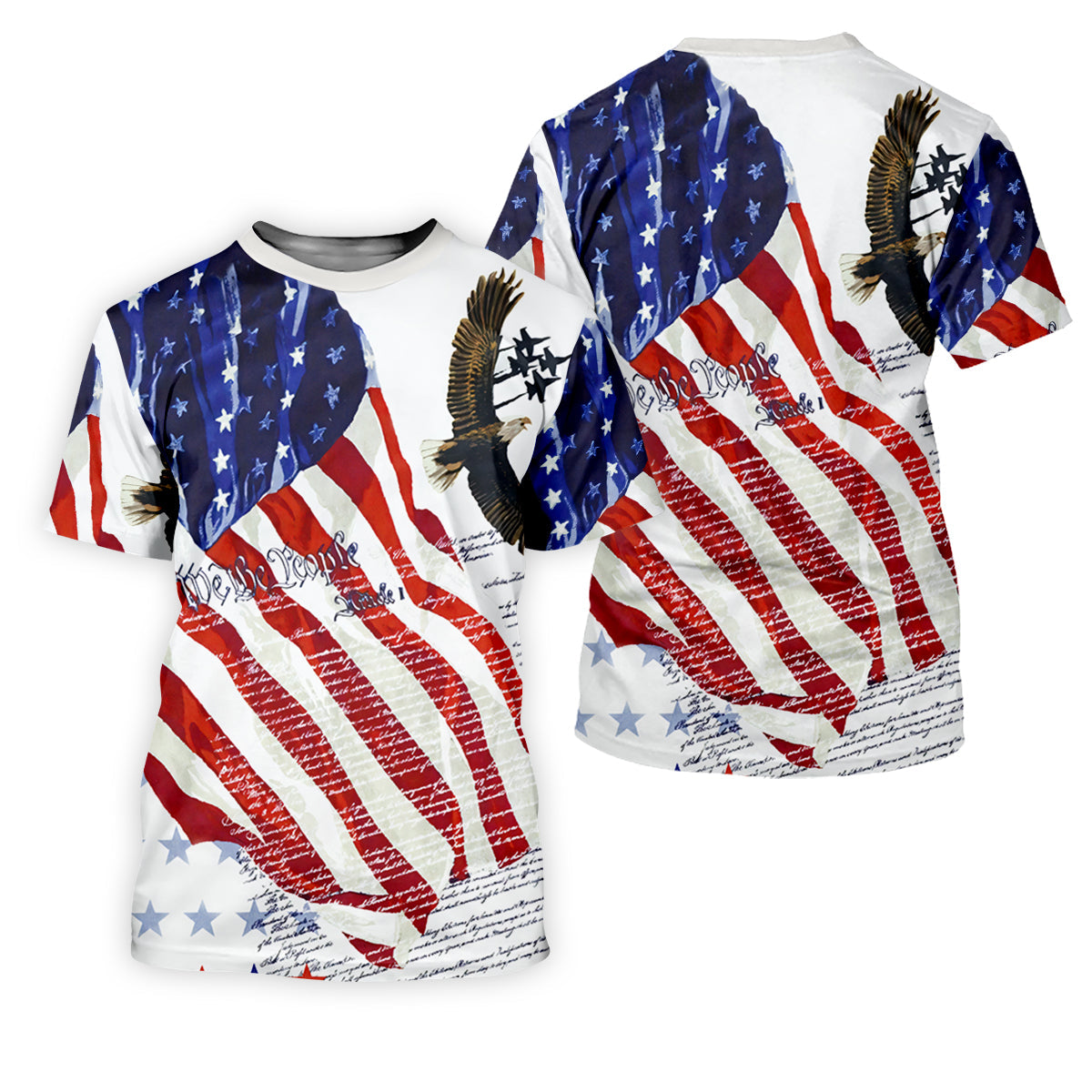 We The People Bald Eagle American Flag Golf Tops For Men, 250th Anniversary Patriotic Golf Shirt