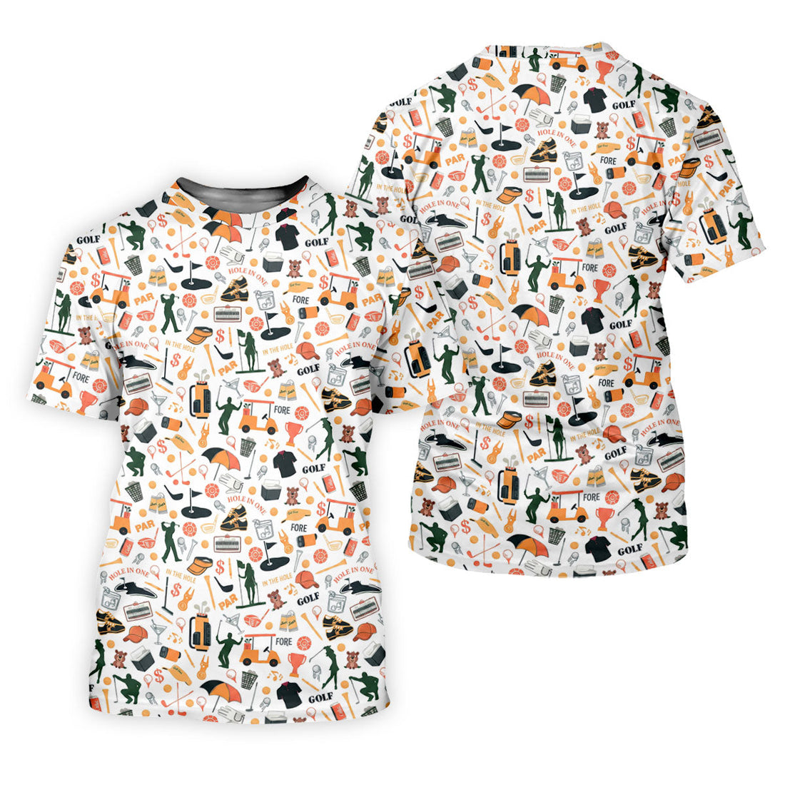Golf Equipment Cart Ball Pattern Polo Shirt, Mens Golf Polo, Printed Golf Shirts