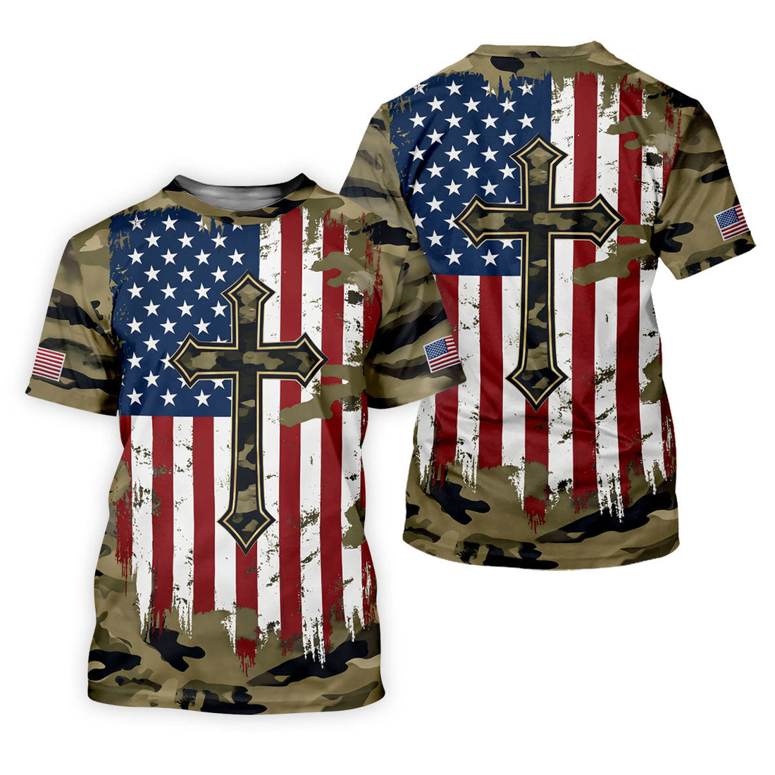 Faith Cross Green Camouflage US 250th Anniversary Golf Shirt, Patriotic Golf Shirt, Golf Shirts For Men