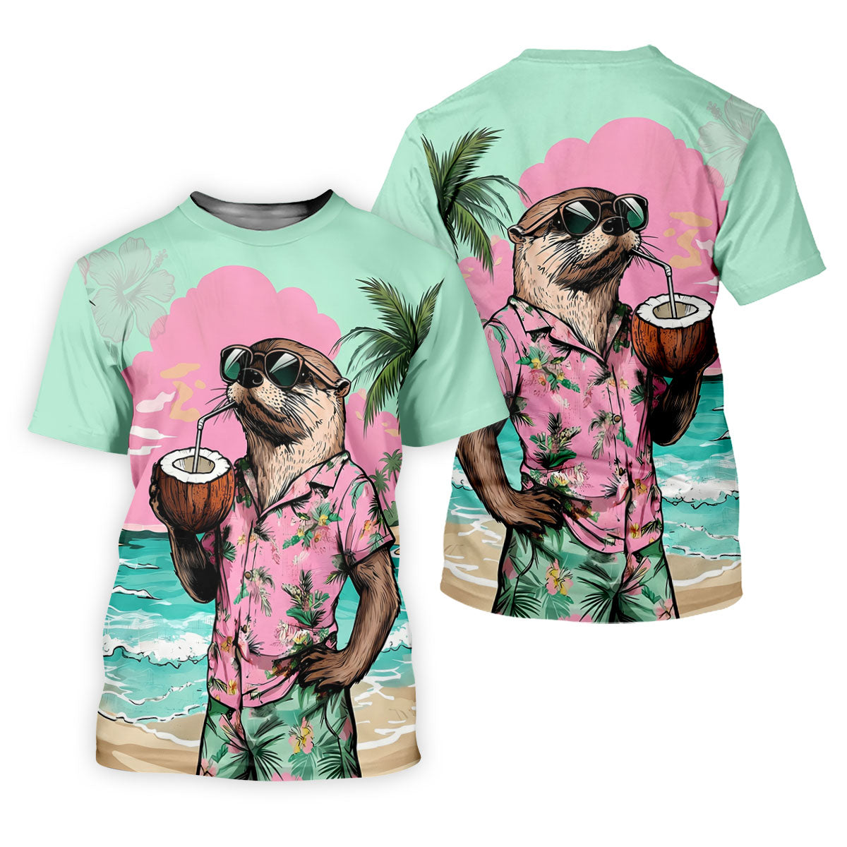 Funny Otter Tropical Summer Hawaiian Golf Shirt, Polo Shirtor Men, Golfing Apparel