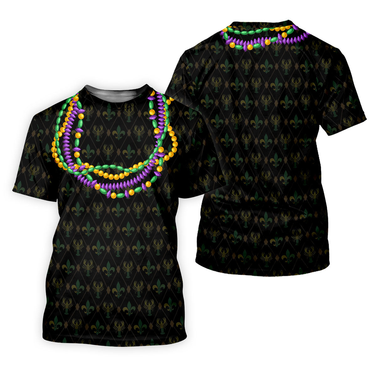 Mardi Gras Beads Chain Crawfish Fleur De Lis Black Golf Shirt, Polo ShirtFor Men, Golf Shirts For Men