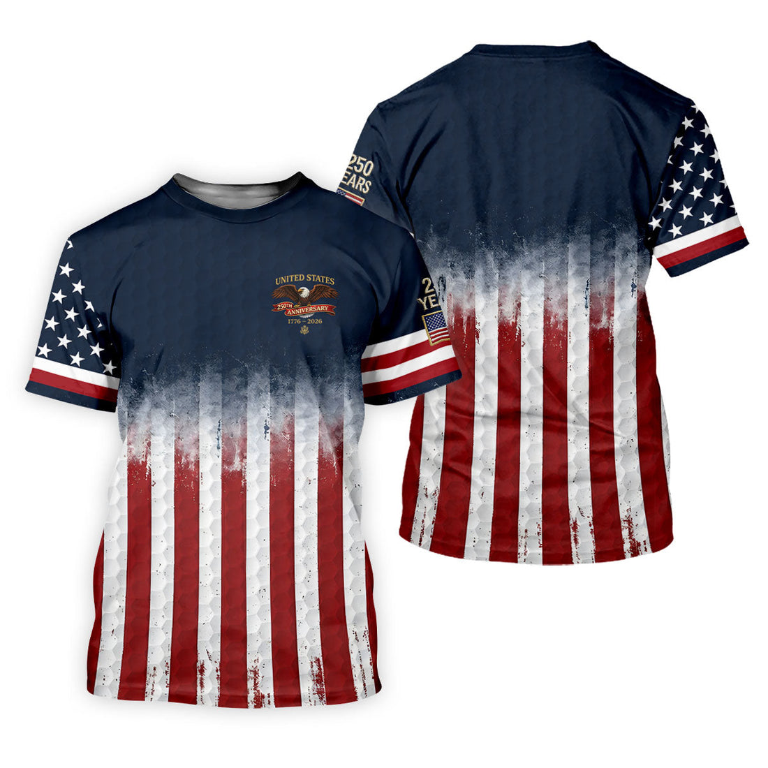 United States 250th Anniversary Distressed Flag Golf Tops For Men, Golf Ball Pattern Golf Shirts For Men