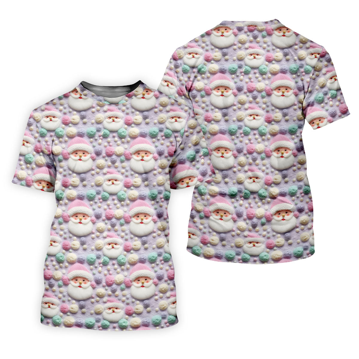 Knit Santa Pastel Pattern Golf Tops For Men, Christmas Golf Shirt, Cute Golf Outfit, Golf Shirts For Men