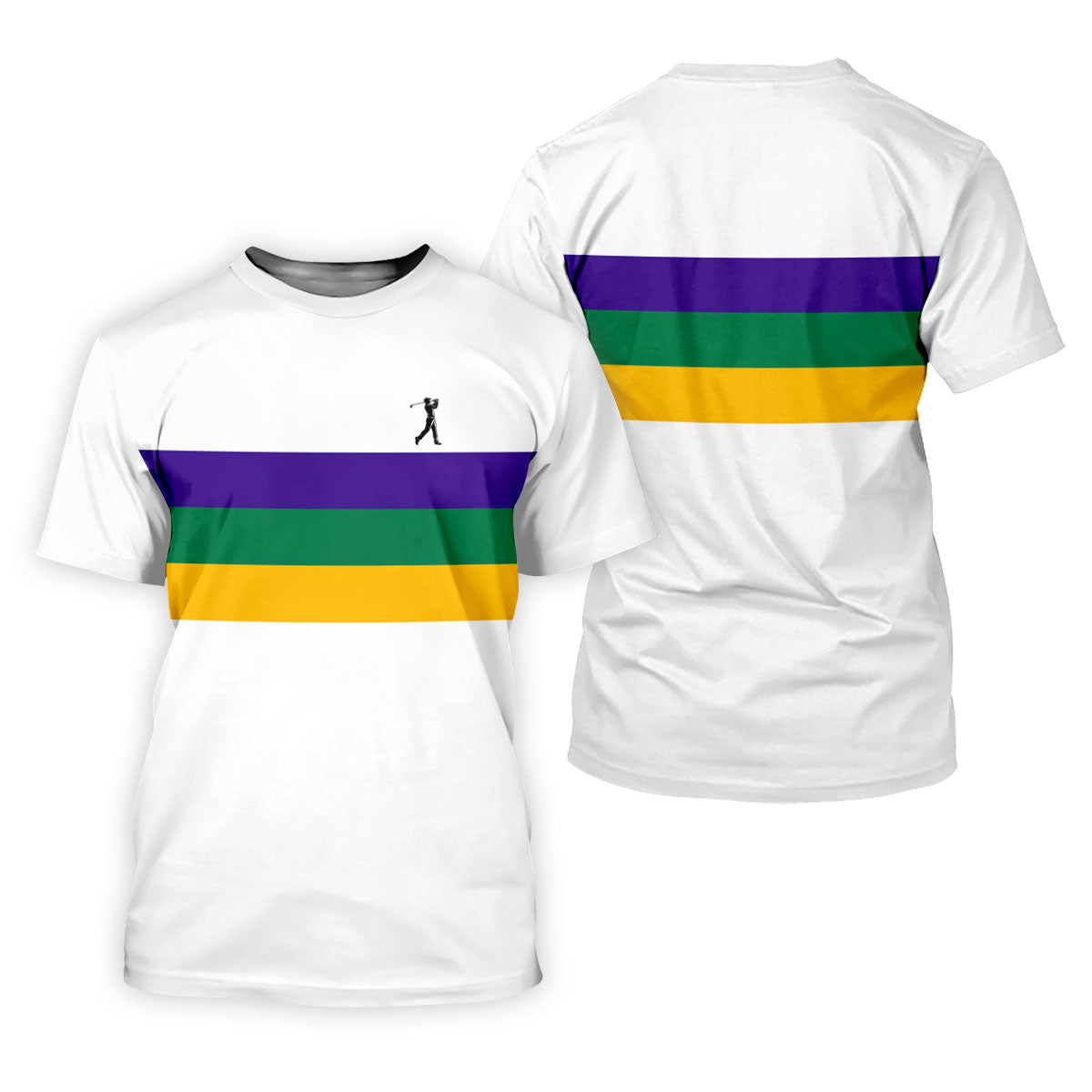Mardi Gras Purple Green Gold Horizontal Stripes White Golf Shirt, Golf Tops For Men, Polo ShirtFor Men