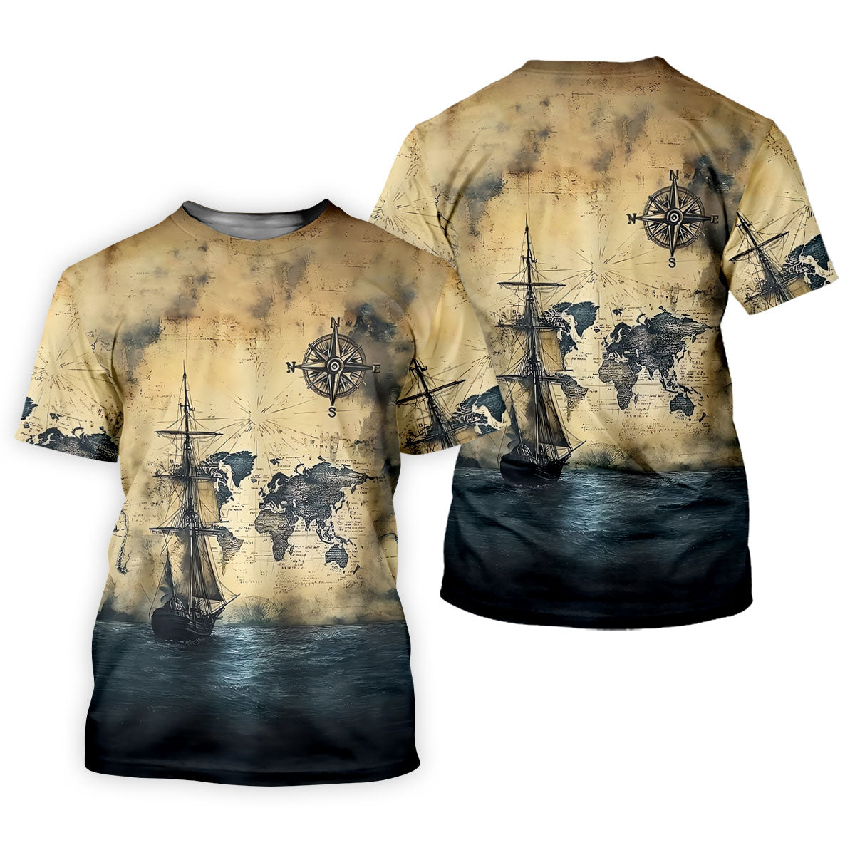 Vintage Ship Map Compass Ocean Golf Shirt, Golf Tops For Women, Women’s Golf Apparel