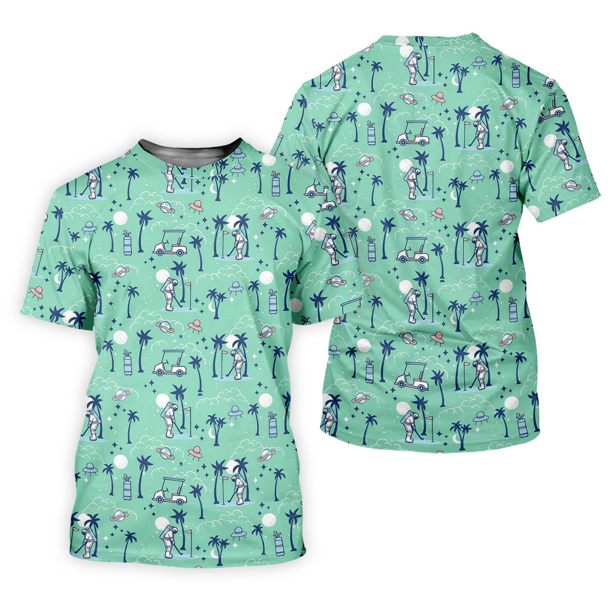 Astronaut Golfing Space Themed Tropical Golf Shirt, Golf Tops For Men, Golf Shirts For Men