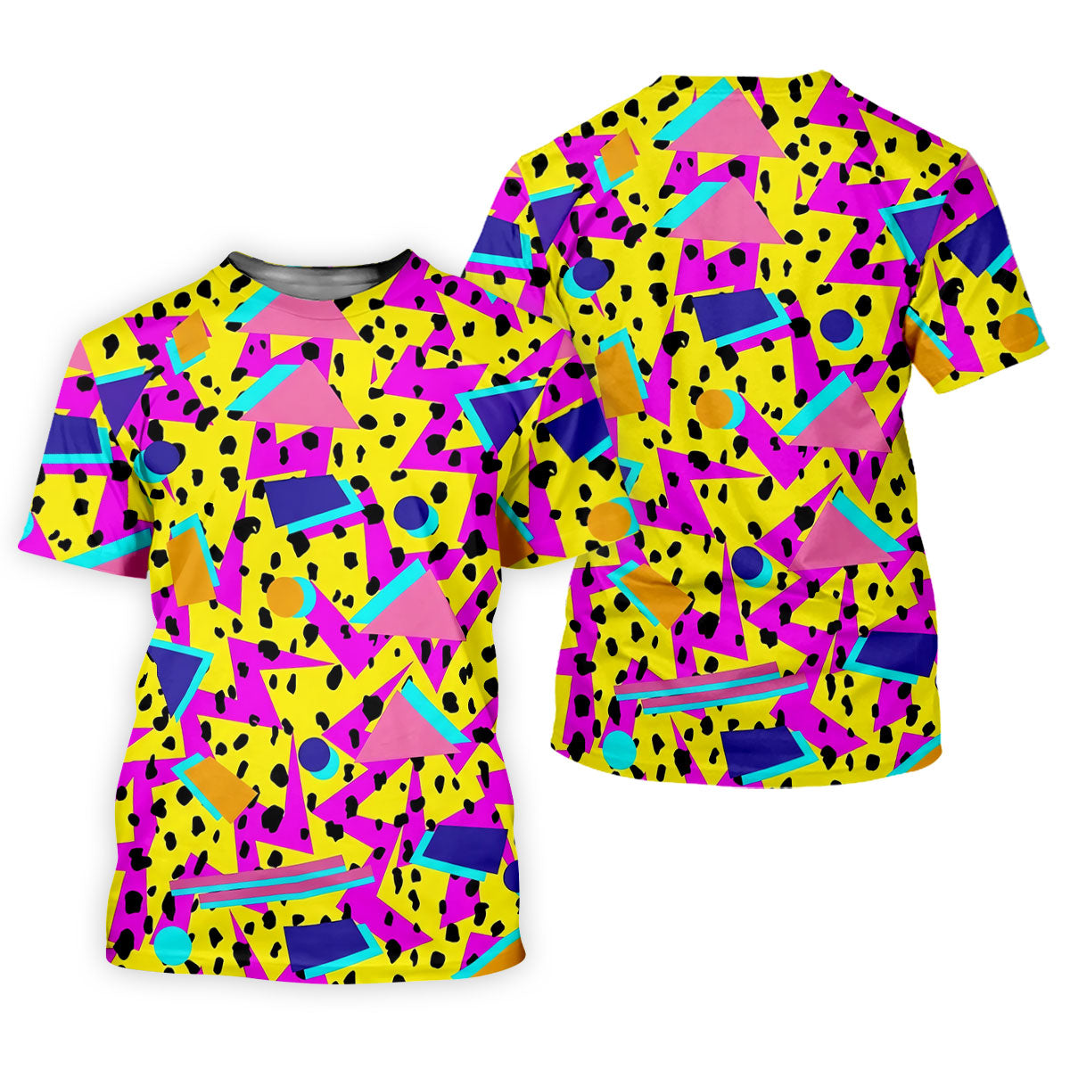 Retro Neon Geometric Shapes Yellow Golf Shirt, Golf Shirts For Men, Mens Golf Apparel, Polo Shirts For Men