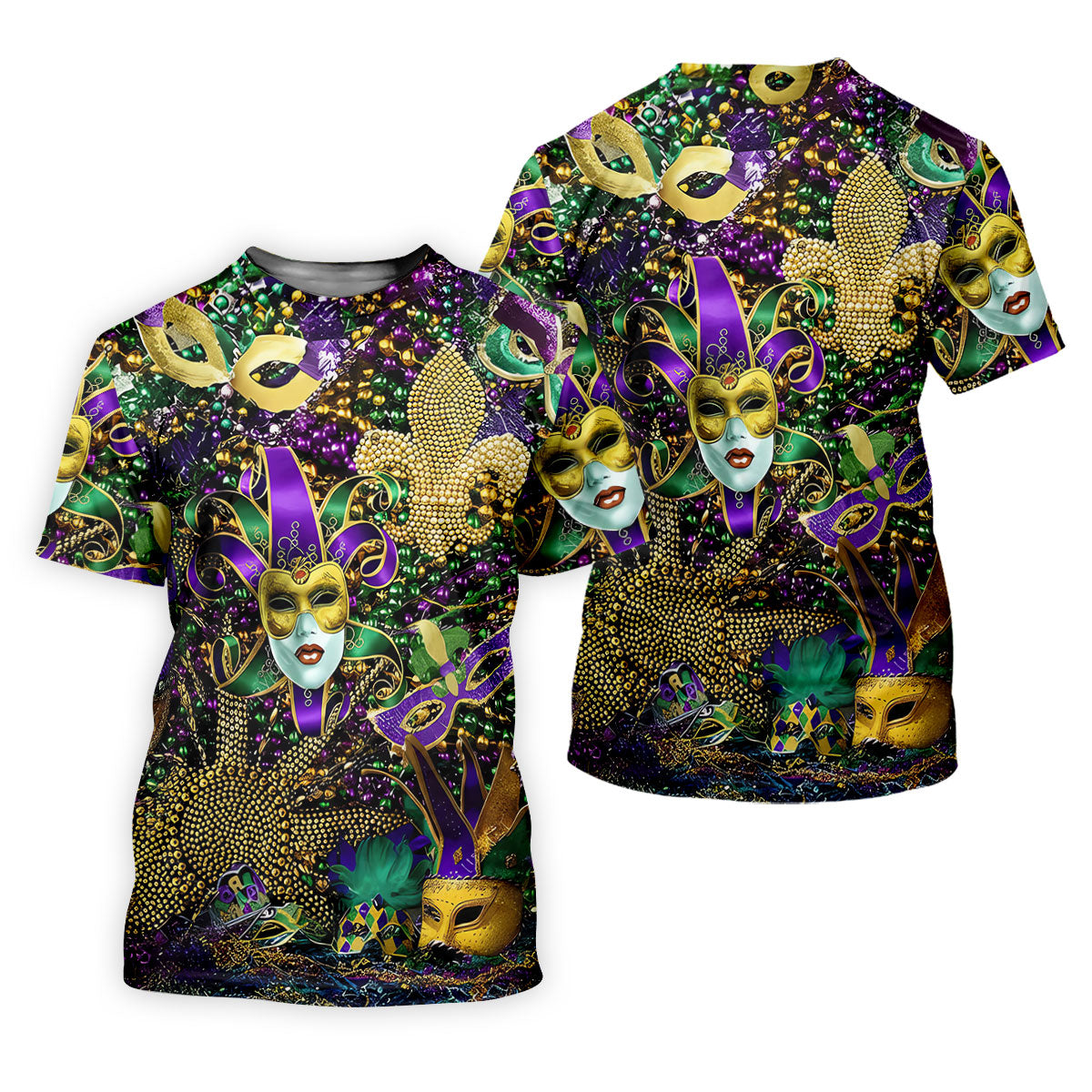 Jester Mask Purple Green Gold Fleur De Lis Beads Mardi Gras Golf Shirt, Golf Shirts For Men, Polo ShirtFor Men