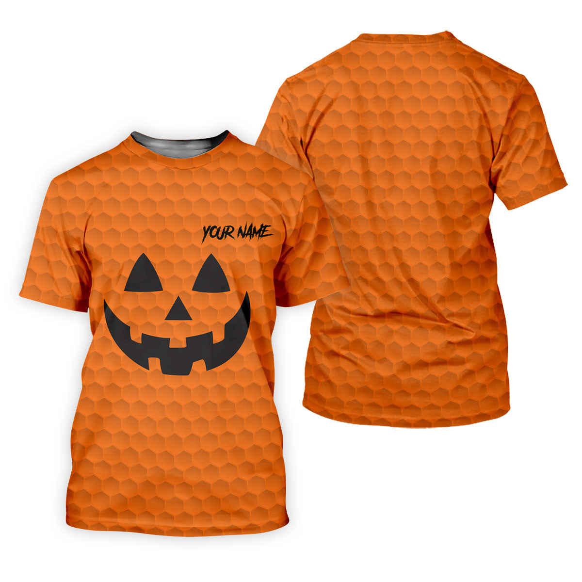 Halloween Pumpkin Face Custom Name Men's Funny Golf Shirts, Polo ShirtFor Men, Golf Gift For Men