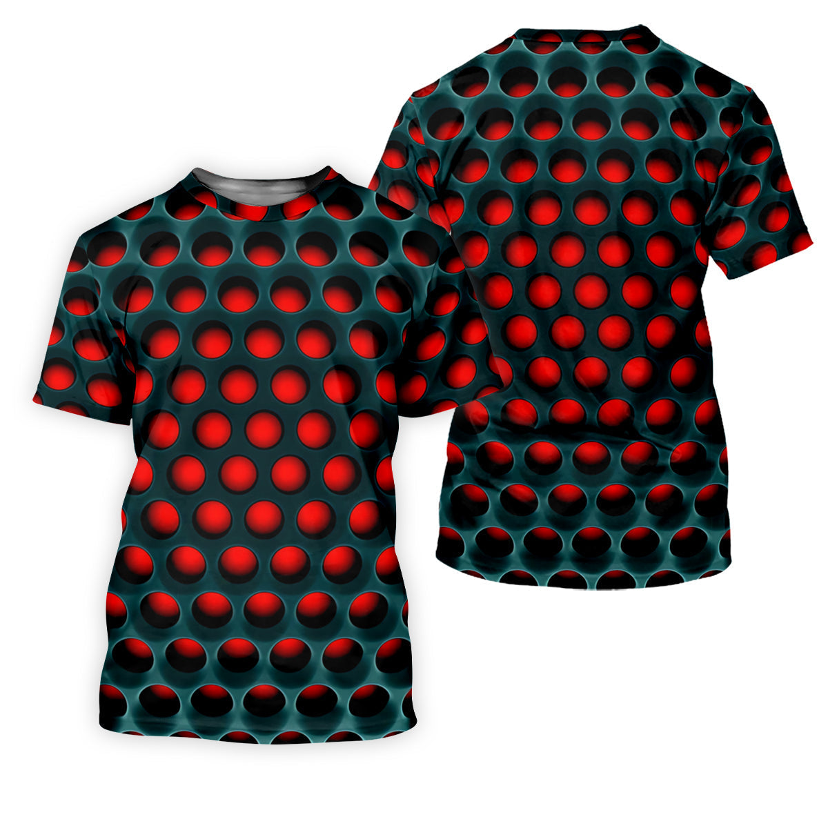 3D Effect Circular Pattern Red Golf Shirt, Cool Golf Outfit, Men's Funny Golf Shirts, Polo ShirtFor Men