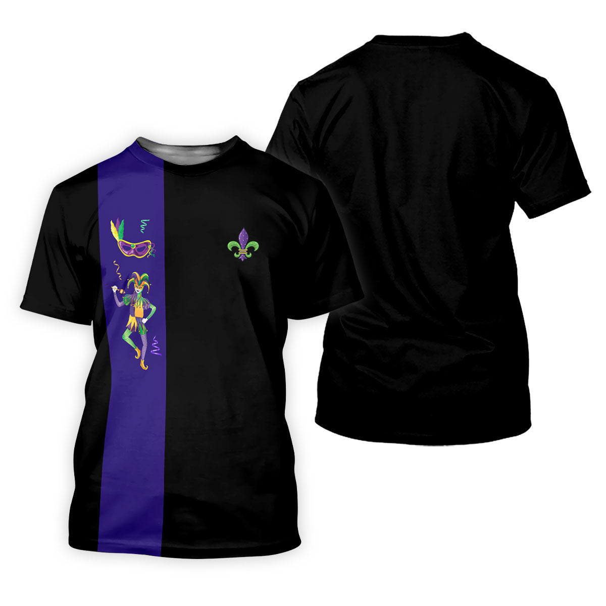 Mardi Gras Festival Jester Figure Fleur De Lis Symbol Black Golf Shirt, Polo ShirtFor Men, Golf Shirts For Men
