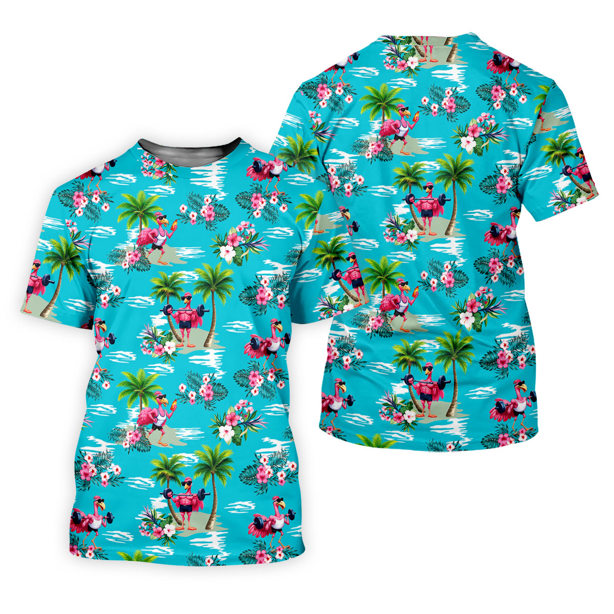 Funny Weightlifting Flamingo Tropical Hawaiian Golf Shirt, Mens Golf Polo, Printed Golf Shirts