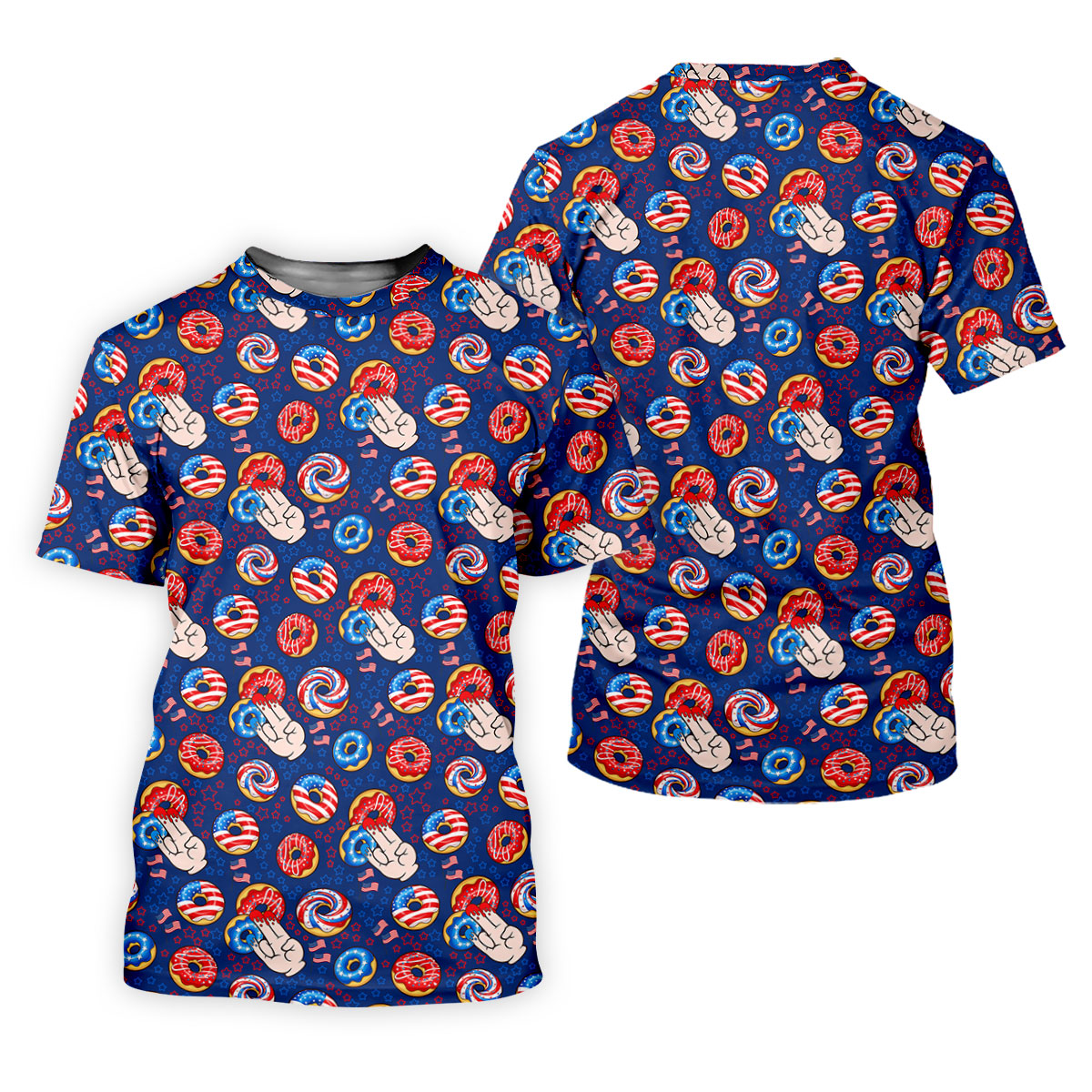 Donut Finger Funny Dirty American Flag Pattern Blue Women Golf Top, 250th Anniversary Patriotic Golf Shirt