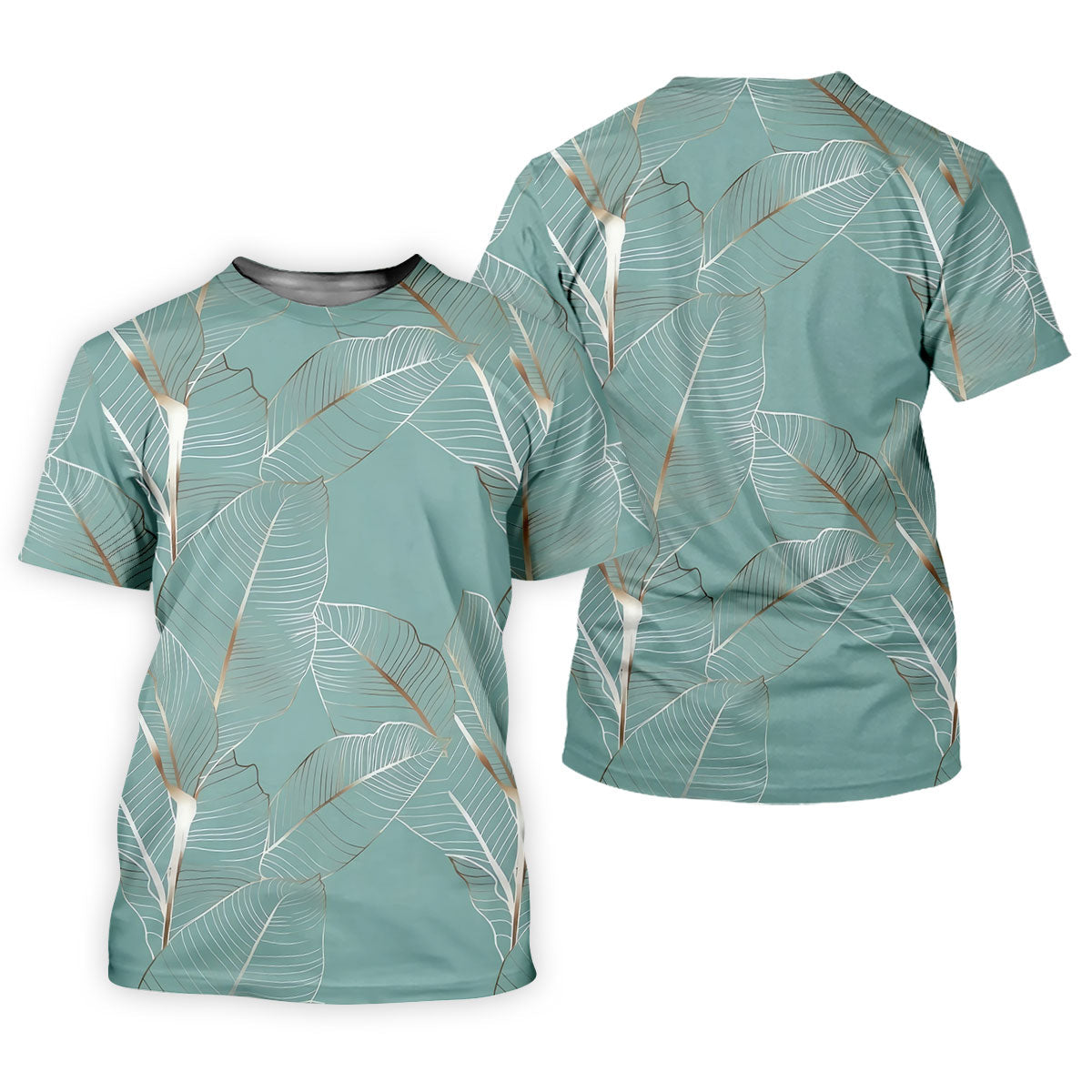 Tropical Leaves Blue Grey Golf Shirt, Summer Hawaiian Golf Shirt, Golf Shirts For Men