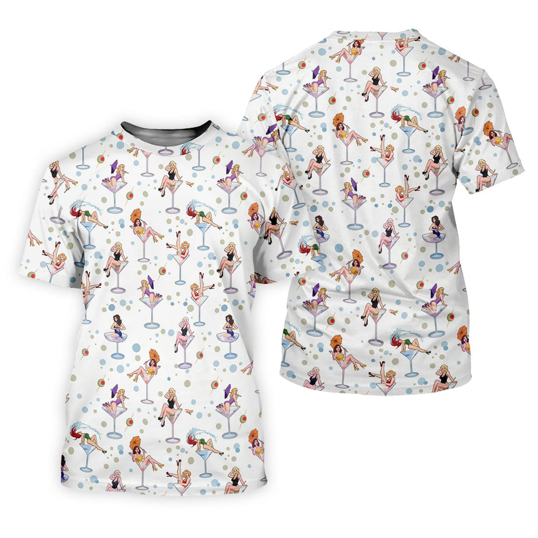 Retro Pin Up Martini Cocktail Hawaiian Golf Shirt, Ladies Golf Shirts, Performance Golf Shirt