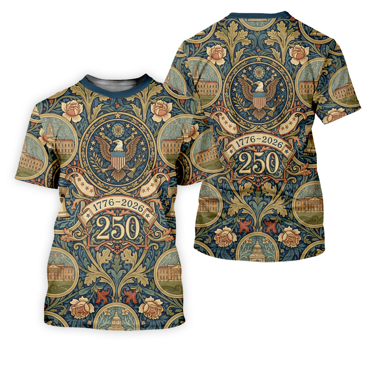 250th Anniversary Semiquincentennial American Landmarks Floral Golf Shirt, Golf Shirt For Women, Patriotic Golf Shirt
