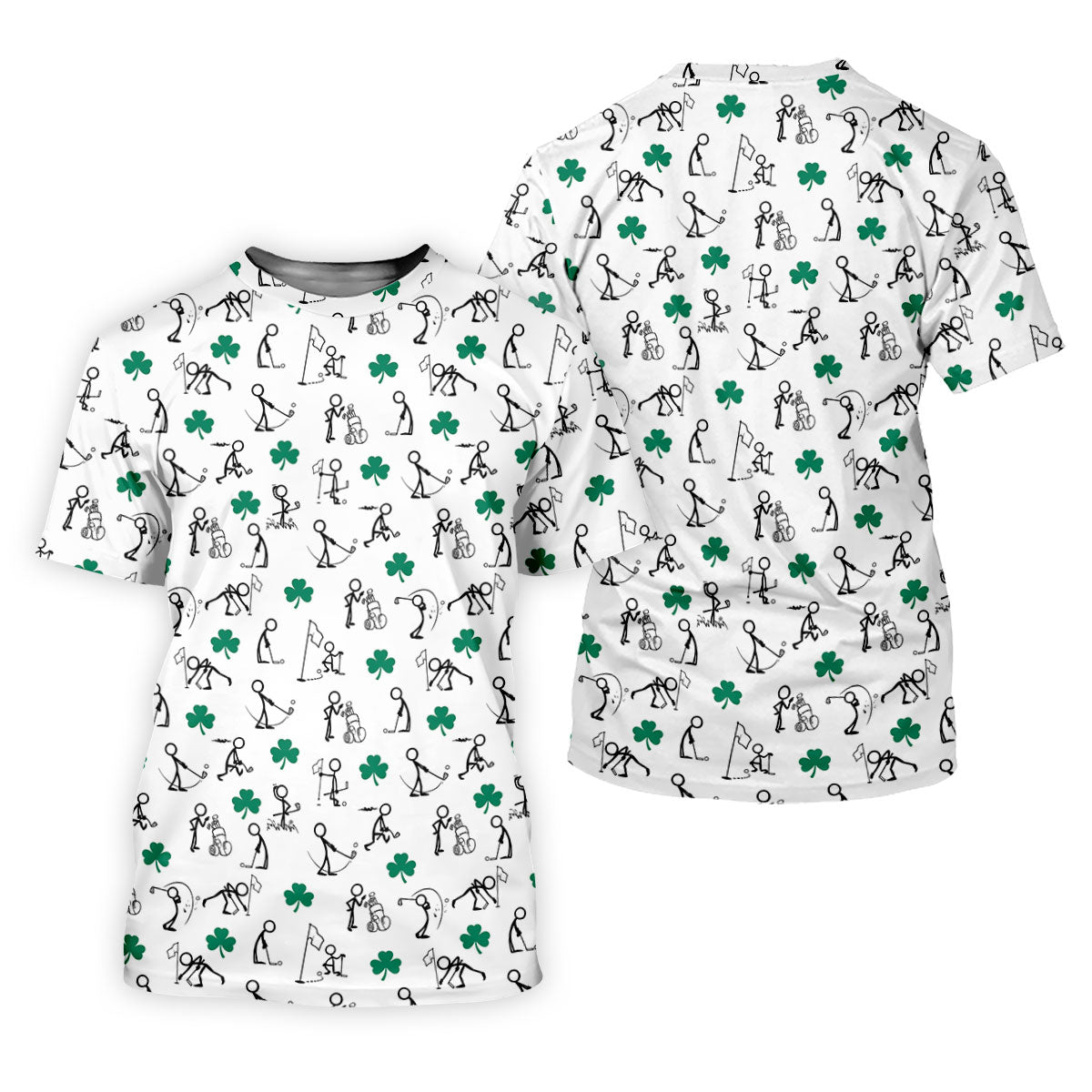 Stick Figure Golf Pose St Patrick's Day Shamrock White Golf Shirt, Women's Golf Tops, Ladies Golf Polos
