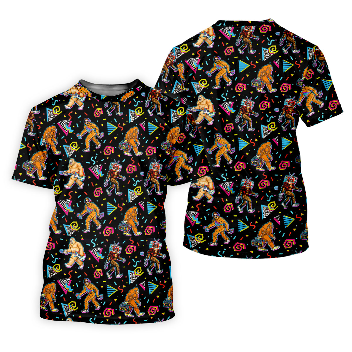 Retro Bigfoot Boombox Pattern Golf Shirt, Men's Golf Shirt, Mens Polo Shirts, Printed Golf Shirts